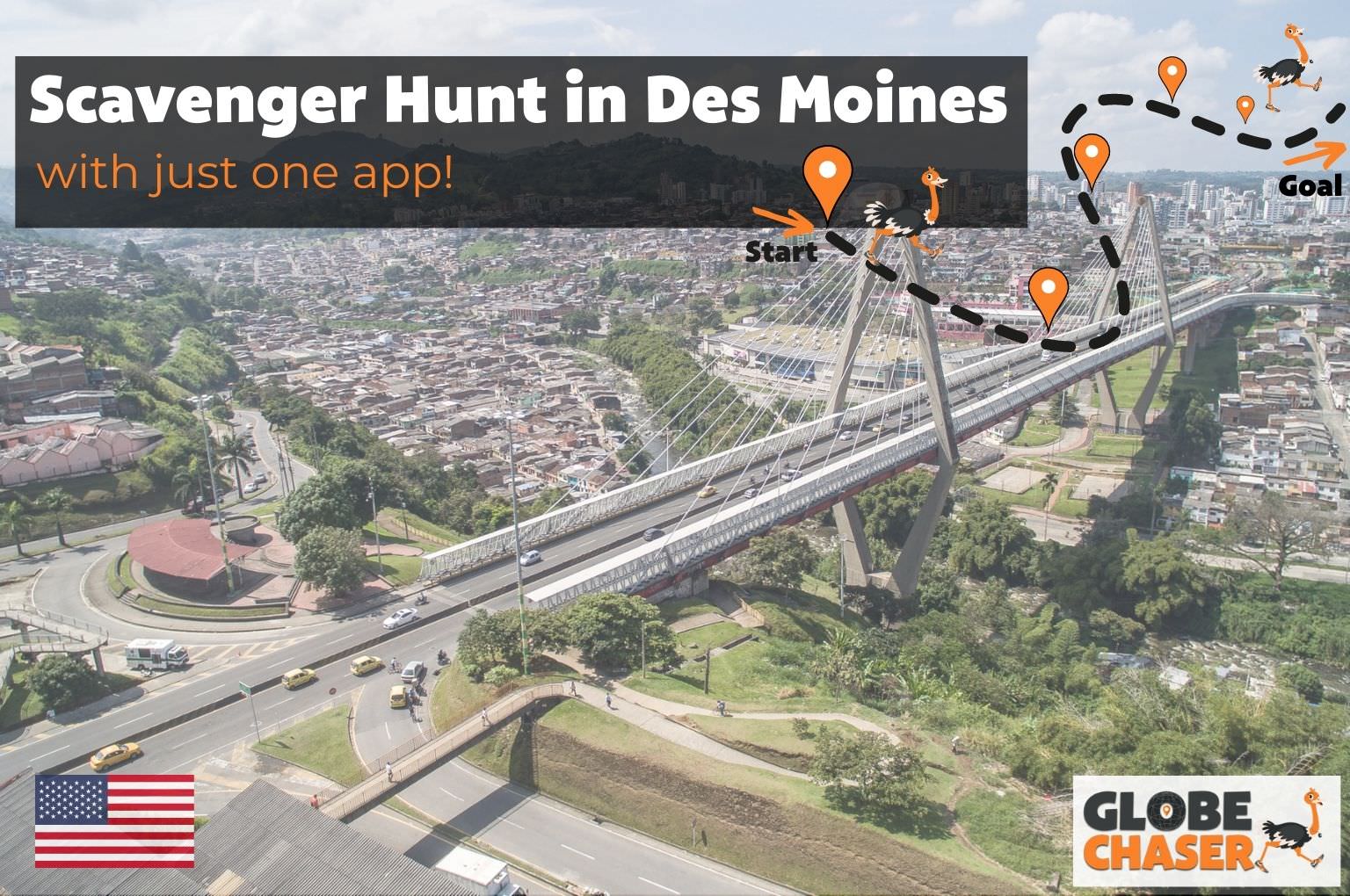 Scavenger Hunt in Des Moines, USA - Family Activities with the Globe Chaser App for Outdoor Fun