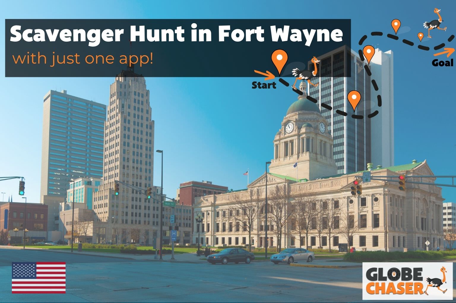 Scavenger Hunt in Fort Wayne, USA - Family Activities with the Globe Chaser App for Outdoor Fun